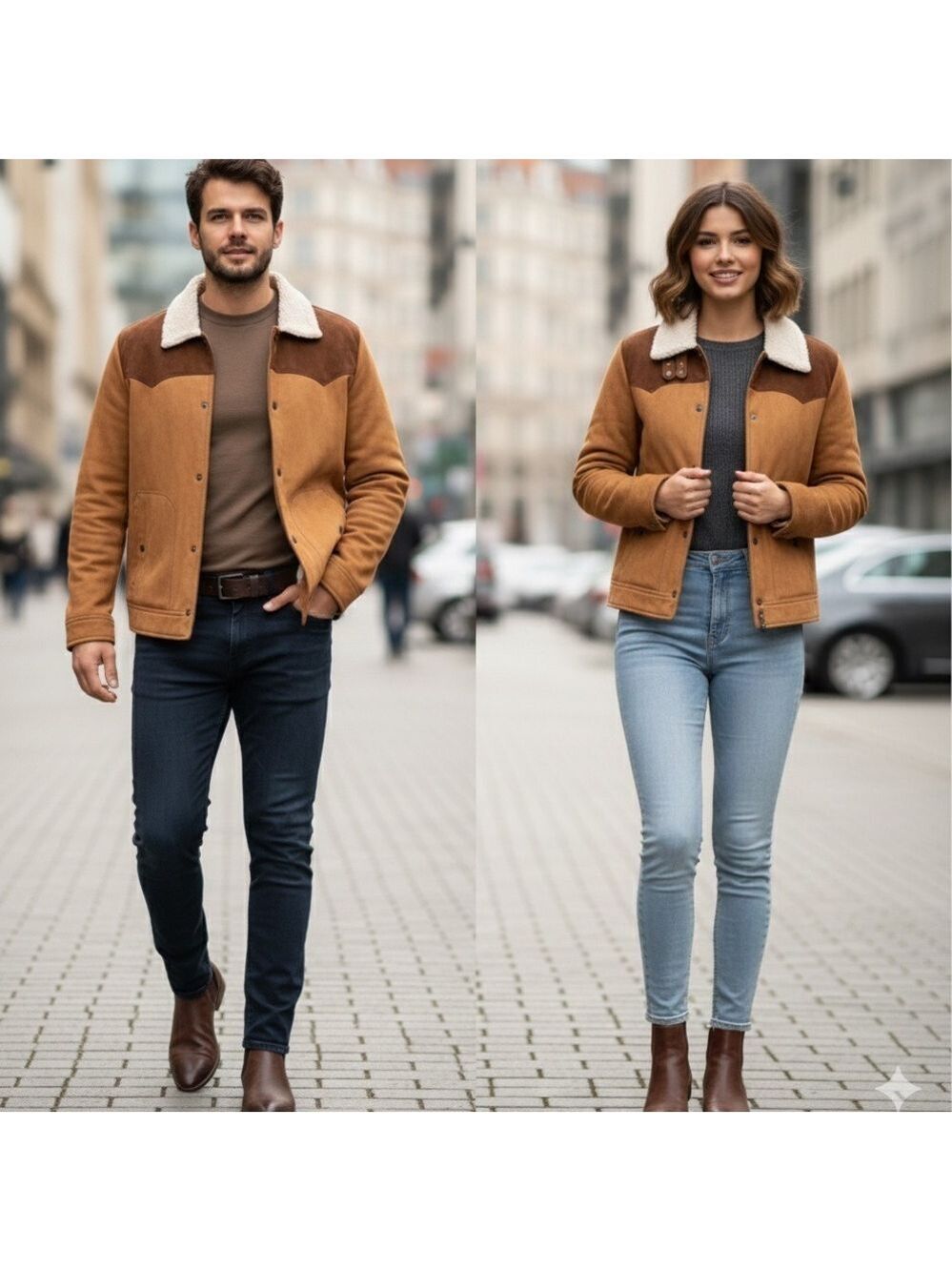 Kevin Shirt Style Fur Collar Brown Suede Leather Jacket/ Unisex